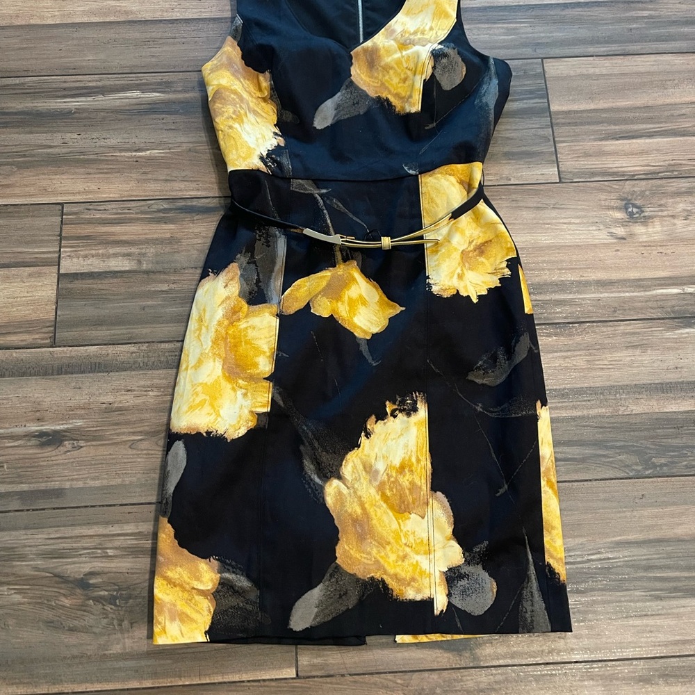 White House Black Market Black and Yellow Floral Mini Dress